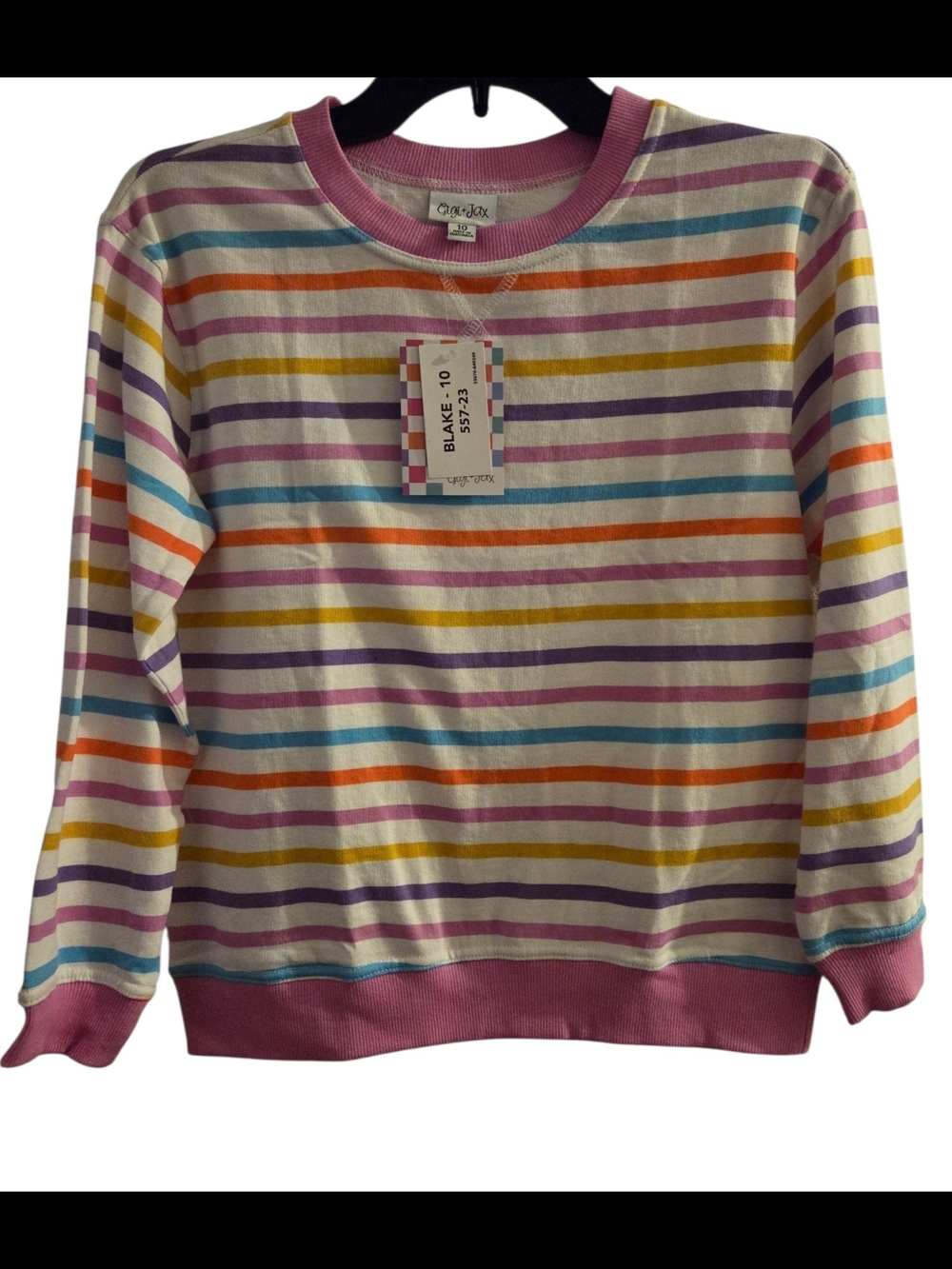 Blake's Multicolor Pastel Striped Long-Sleeve Sweatshirt with Pink Trim